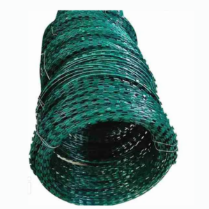 Green 450mm Double Galvanized Razor Wire, 8m average length, rust-resistant and ideal for secure, aesthetic perimeter fencing. Price: KSh 2,100.