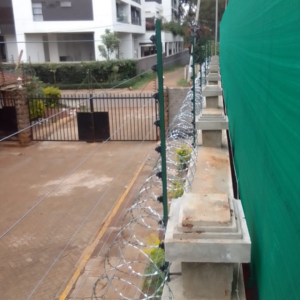 Top Wall Electric Fence & Razor Wire Package for 50x100 plots full perimeter security with alarm and razor wire at KSh 112,000, 12-month warranty
